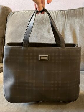 BURBERRY Smoky Nova Check Coated Canvas & Leather Handbag Tote Bag VTG Y2K 90s